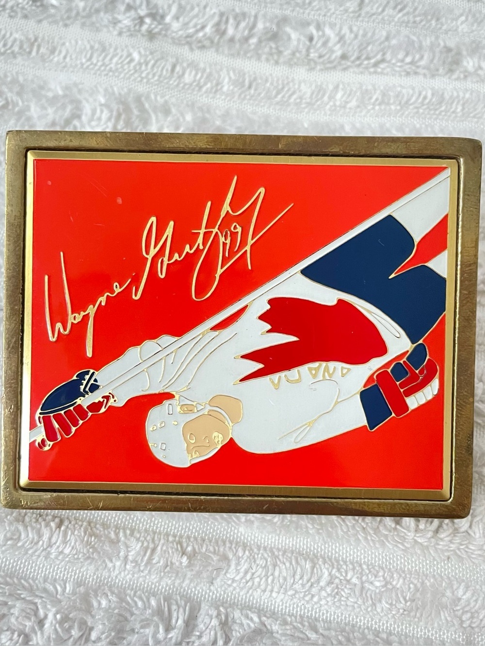 Vintage Wayne Gretzky Team Canada Solid Brass Belt Buckle